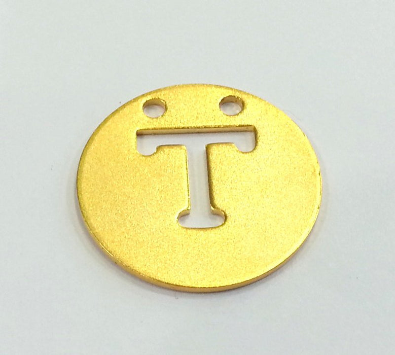 Gold Charms Letter T Charm ,  Gold Plated Brass 20mm  G2337