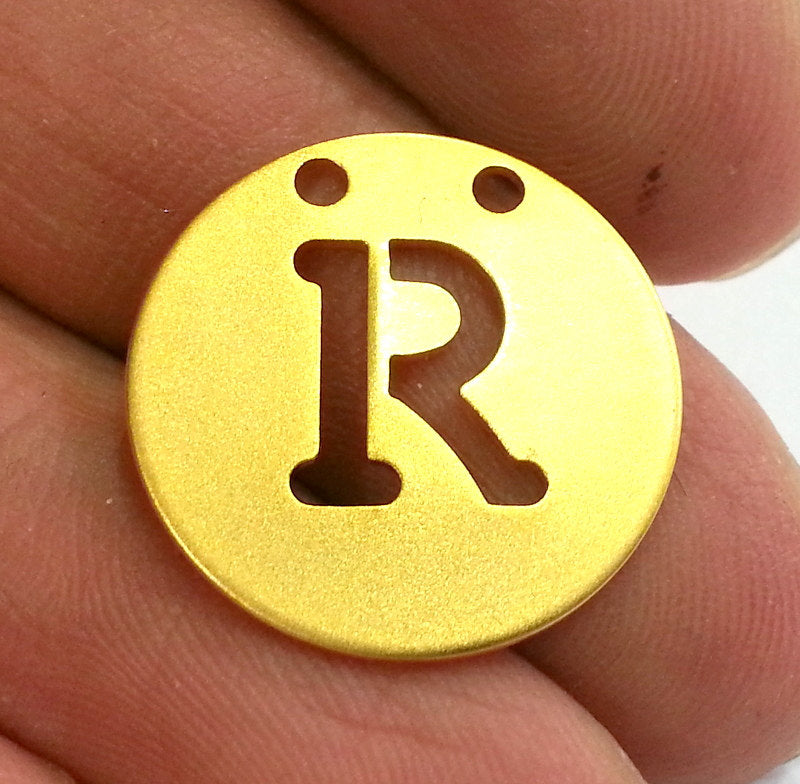 20mm   Letter R Pendant  , Gold Plated Brass G2343