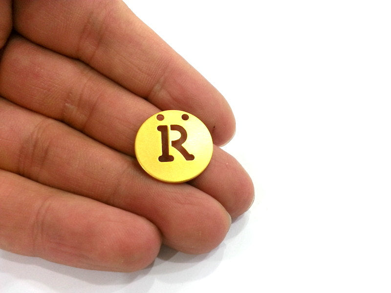 20mm   Letter R Pendant  , Gold Plated Brass G2343