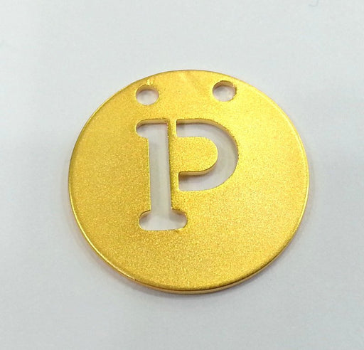 Gold Charms Letter P Charm , Gold Plated Brass 20mm   G2344