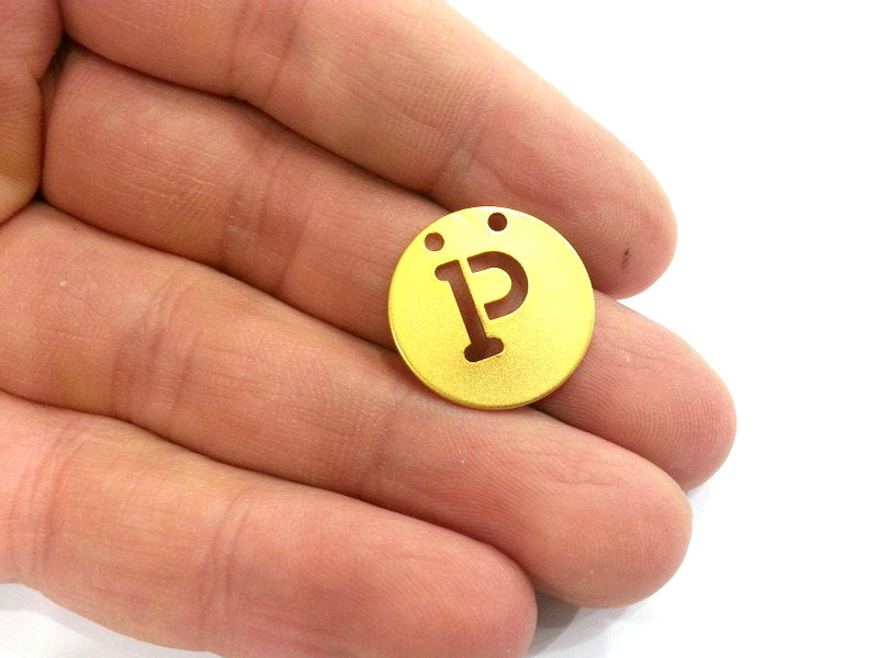 Gold Charms Letter P Charm , Gold Plated Brass 20mm   G2344