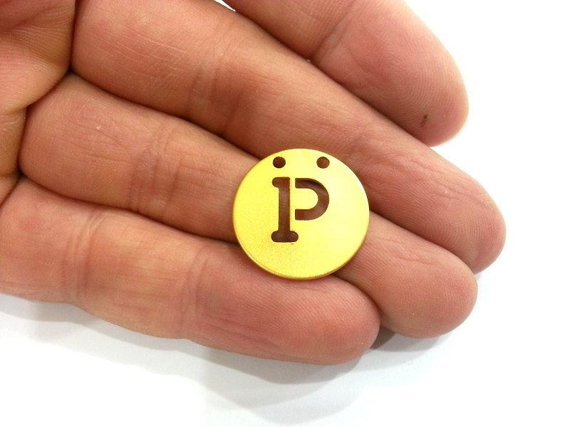 Gold Charms Letter P Charm , Gold Plated Brass 20mm   G2344