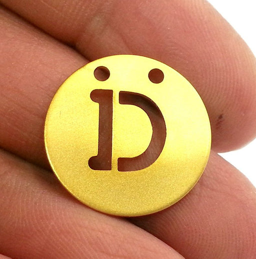 20mm   Letter D , Gold Plated Brass Charm G2346