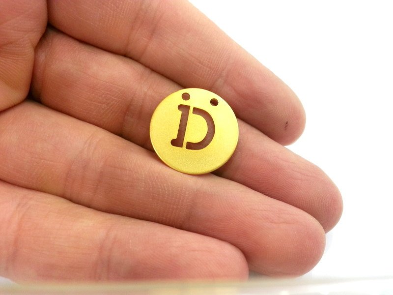 20mm   Letter D , Gold Plated Brass Charm G2346