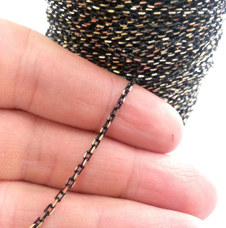 10 Meters-33 Feet  (3x2 mm.) Antique Chain , Gold and Black ,  Brass Soldered Cable  Chain G2349