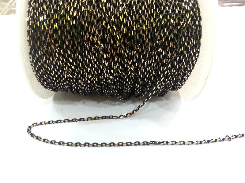 10 Meters-33 Feet  (3x2 mm.) Antique Chain , Gold and Black ,  Brass Soldered Cable  Chain G2349