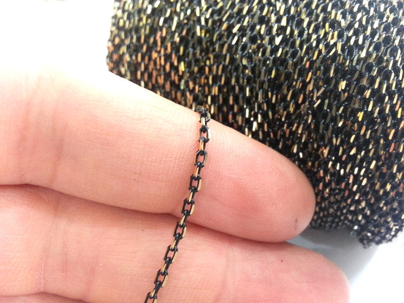 10 Meters-33 Feet  (3x2 mm.) Antique Chain , Gold and Black ,  Brass Soldered Cable  Chain G2349
