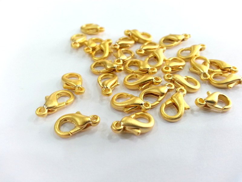 100 Lobster Clasps , Findings , 22K Gold Plated 100 Pcs. (10x6 mm) G9822