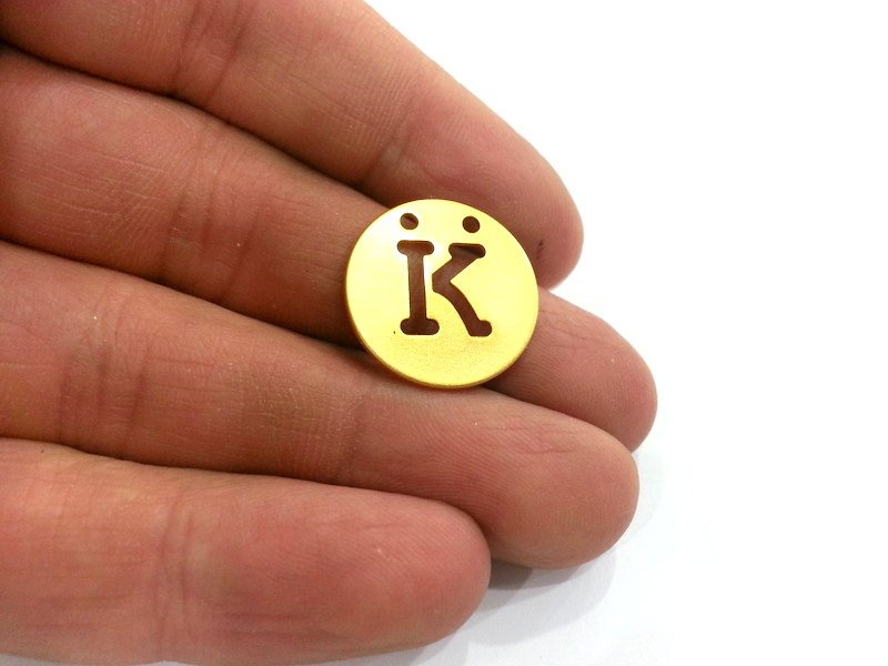 Gold Charms Letter K , Gold Plated Brass 20mm   G2335