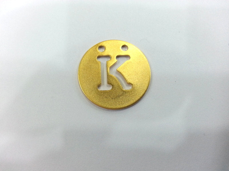 Gold Charms Letter K , Gold Plated Brass 20mm   G2335