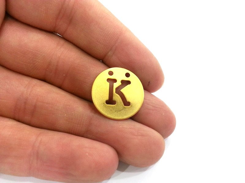 Gold Charms Letter K , Gold Plated Brass 20mm   G2335