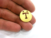 Gold Charms Letter T Charm ,  Gold Plated Brass 20mm  G2337