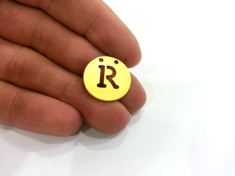 20mm   Letter R Pendant  , Gold Plated Brass G2343