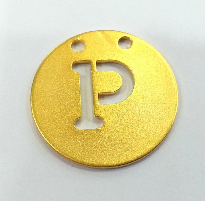 Gold Charms Letter P Charm , Gold Plated Brass 20mm   G2344