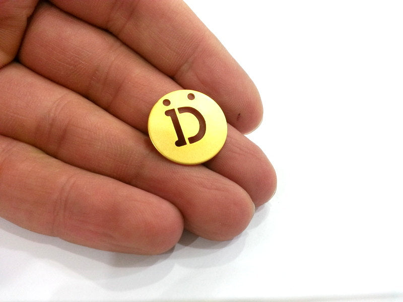 20mm   Letter D , Gold Plated Brass Charm G2346