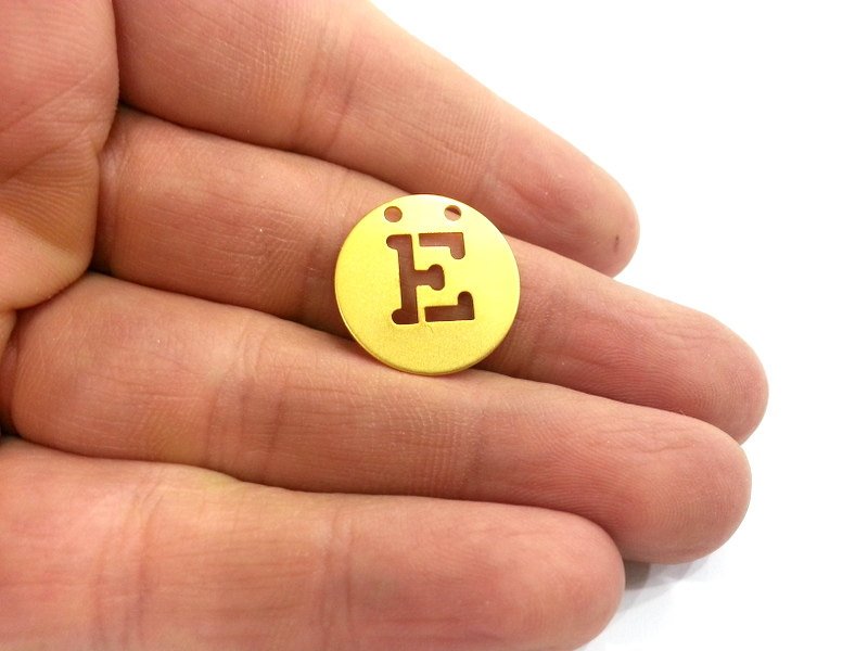 Gold Charms Letter E Charm Gold Plated Brass 20mm   G2347