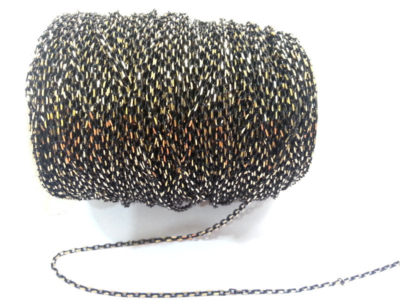 10 Meters-33 Feet  (3x2 mm.) Antique Chain , Gold and Black ,  Brass Soldered Cable  Chain G2349