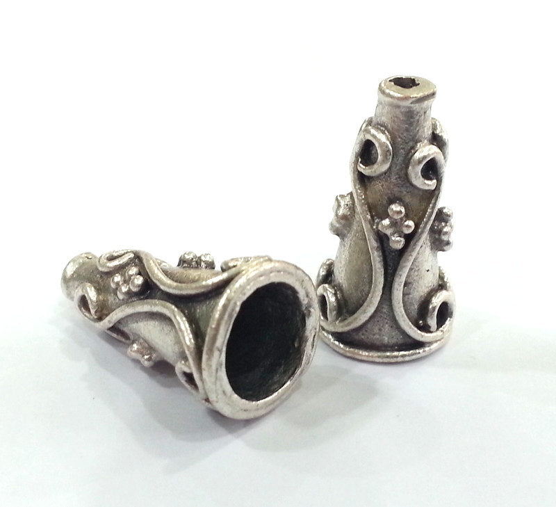 2 Silver Cone Antique Silver Plated Brass  Cones , Findings (18x10 mm)  G12930