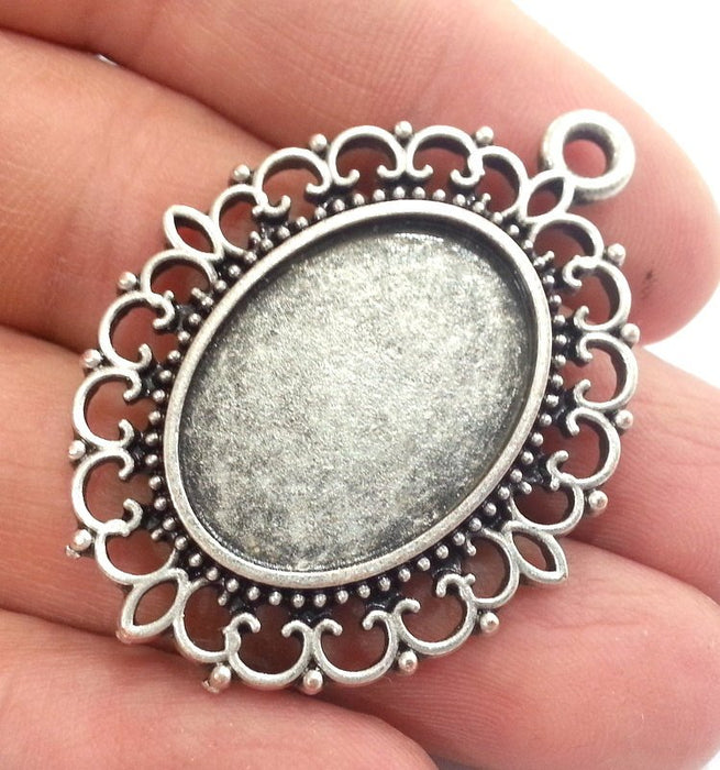 Silver Pendant Blank Antique Silver Plated Bezel Settings,Cabochon Base,Mountings 25x18 blank  G12143