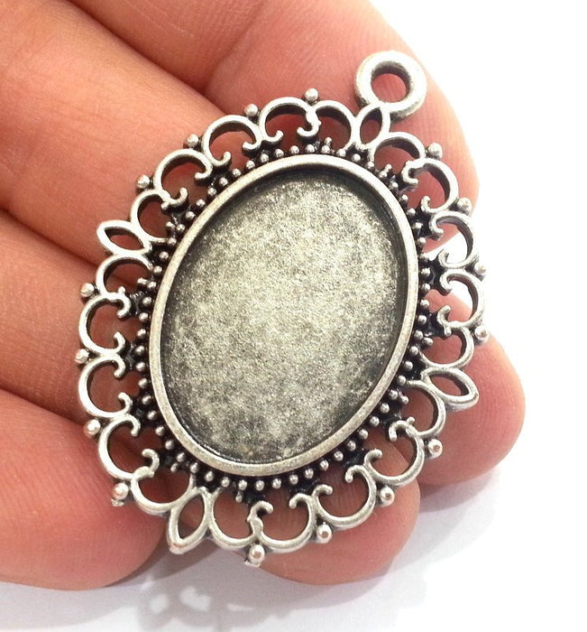 Silver Pendant Blank Antique Silver Plated Bezel Settings,Cabochon Base,Mountings 25x18 blank  G12143