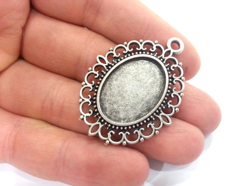 Silver Pendant Blank Antique Silver Plated Bezel Settings,Cabochon Base,Mountings 25x18 blank  G12143