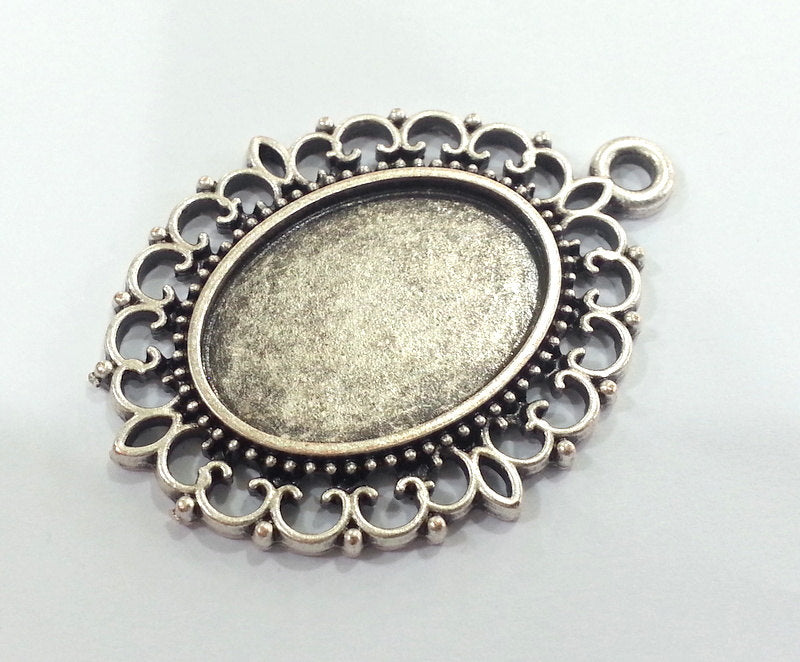 Silver Pendant Blank Antique Silver Plated Bezel Settings,Cabochon Base,Mountings 25x18 blank  G12143