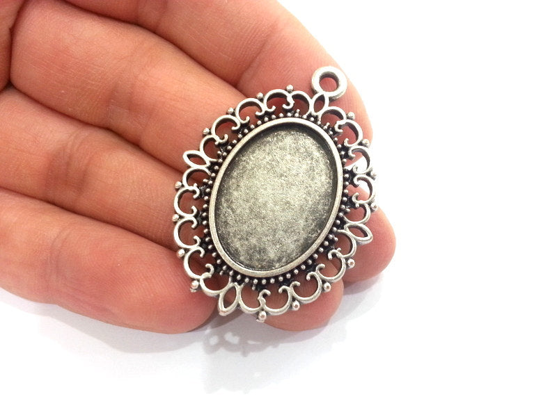 Silver Pendant Blank Antique Silver Plated Bezel Settings,Cabochon Base,Mountings 25x18 blank  G12143