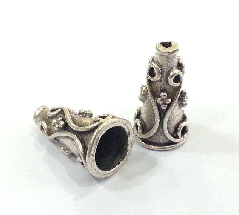 2 Silver Cone Antique Silver Plated Brass  Cones , Findings (18x10 mm)  G12930