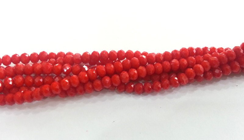 135 Pcs (4x3 mm)  Red Rondelle Faceted Glass Beads ,1 strand approx 45 cm ( approx 17,5 inch) G2385