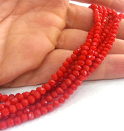 135 Pcs (4x3 mm)  Red Rondelle Faceted Glass Beads ,1 strand approx 45 cm ( approx 17,5 inch) G2385
