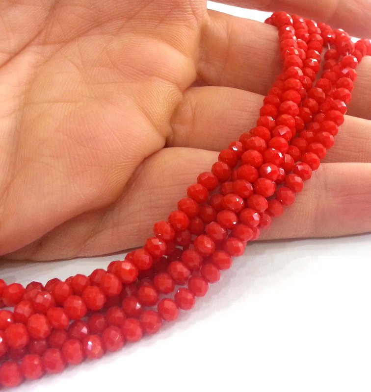 135 Pcs (4x3 mm)  Red Rondelle Faceted Glass Beads ,1 strand approx 45 cm ( approx 17,5 inch) G2385
