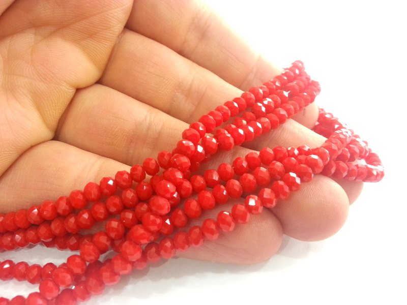 135 Pcs (4x3 mm)  Red Rondelle Faceted Glass Beads ,1 strand approx 45 cm ( approx 17,5 inch) G2385