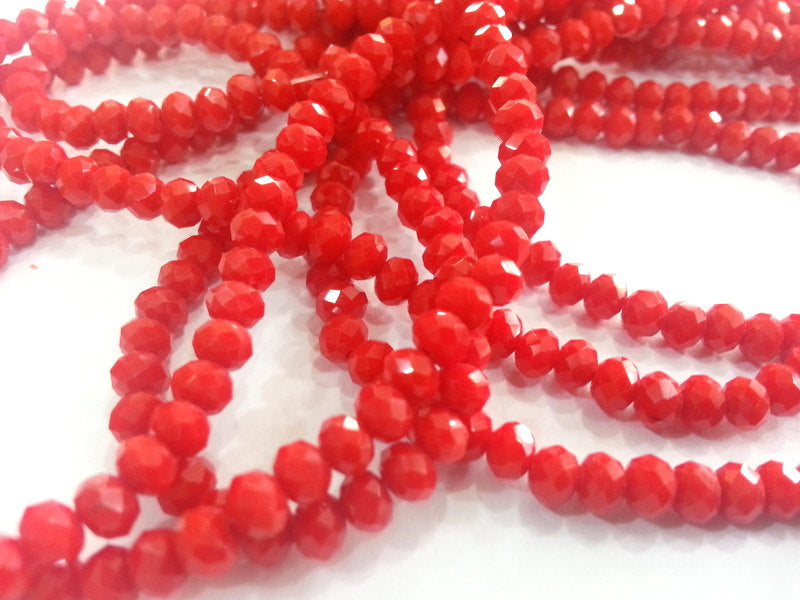 135 Pcs (4x3 mm)  Red Rondelle Faceted Glass Beads ,1 strand approx 45 cm ( approx 17,5 inch) G2385