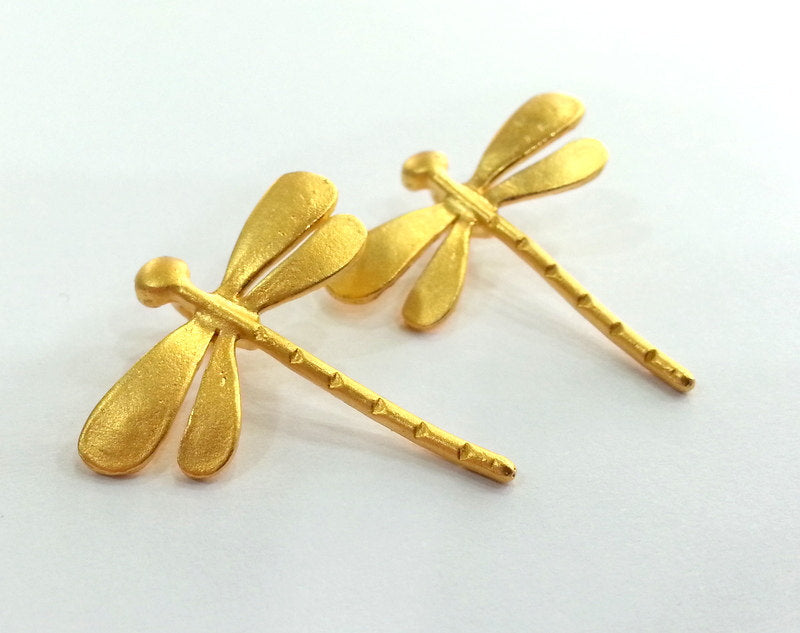 2 Dragonfly Charms Gold Plated Brass (28x26 mm)  G9862