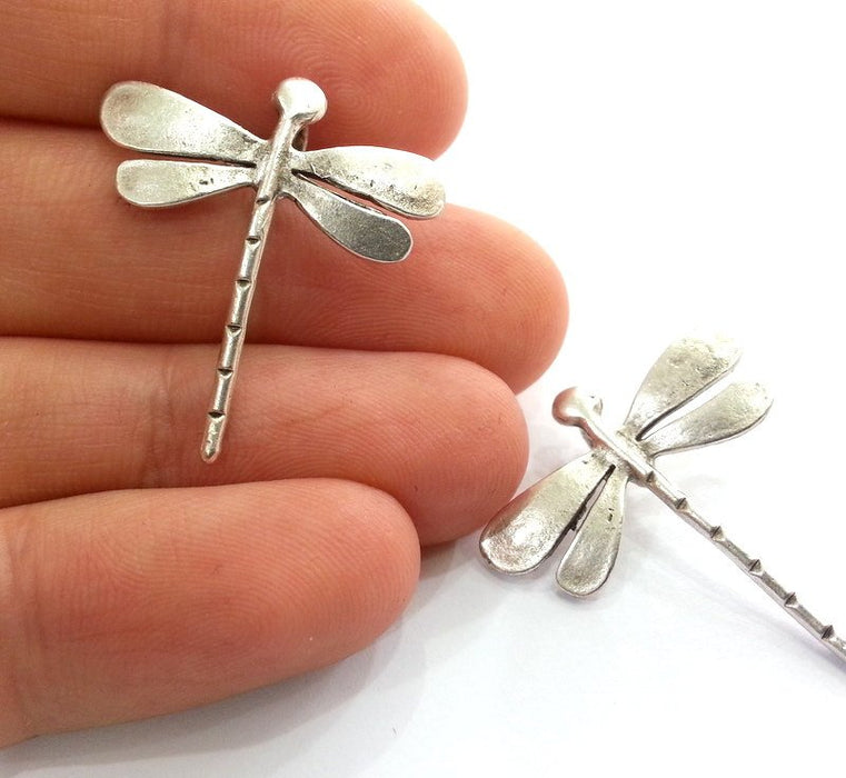 2 Silver Charms Dragonfly Charms Antique Silver Plated Brass  (28x26 mm)   G13683