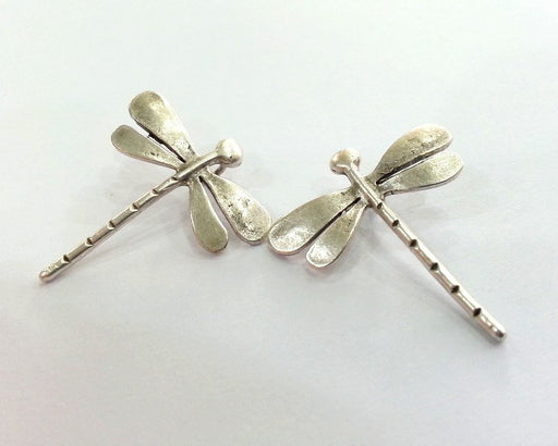 2 Silver Charms Dragonfly Charms Antique Silver Plated Brass   (28x26 mm)  G13683