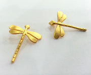 2 Gold Charms Dragonfly Charms , Gold Plated Brass 2 Pcs (22x20 mm)   G9863