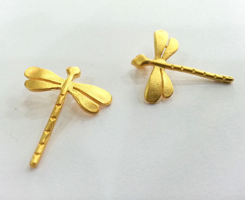 2 Gold Charms Dragonfly Charms , Gold Plated Brass 2 Pcs (22x20 mm)   G9863