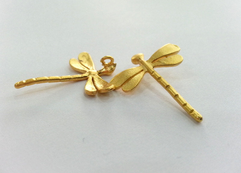 2 Gold Charms Dragonfly Charms , Gold Plated Brass 2 Pcs (22x20 mm)   G9863