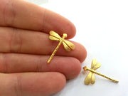2 Gold Charms Dragonfly Charms , Gold Plated Brass 2 Pcs (22x20 mm)   G9863