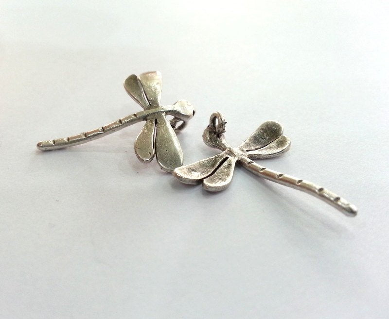 4 Dragonfly Charms Antique Silver Plated Brass (22x20 mm)  G13679
