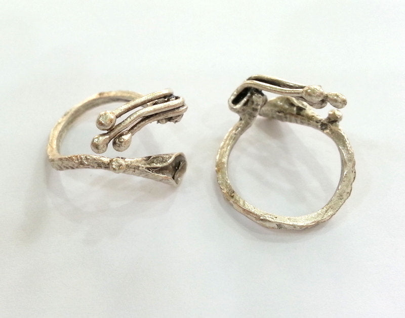 5 Antique Silver Plated Brass Adjustable Ring Blank  5 Pcs (6mm  Blank)  G2401