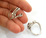 5 Antique Silver Plated Brass Adjustable Ring Blank  5 Pcs (6mm  Blank)  G2401