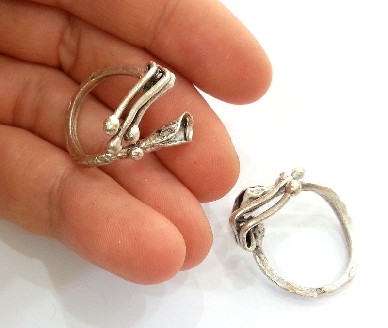 5 Antique Silver Plated Brass Adjustable Ring Blank  5 Pcs (6mm  Blank)  G2401