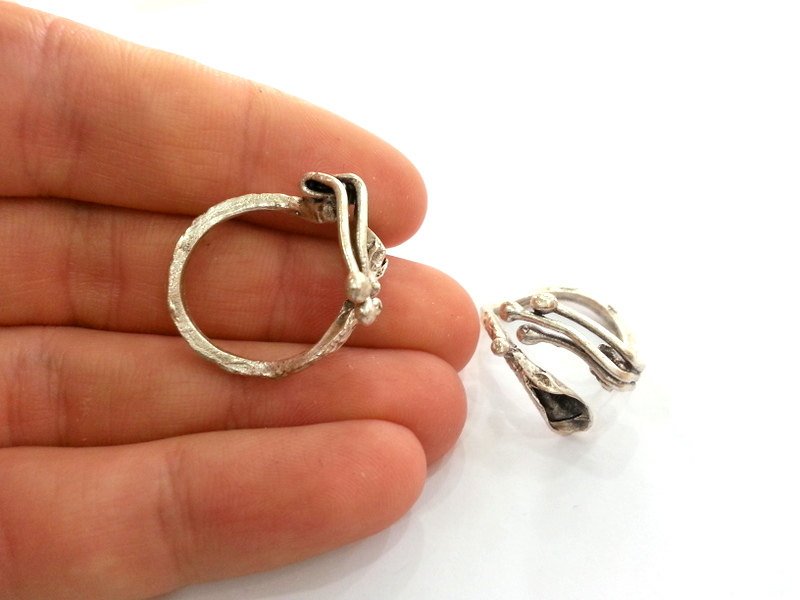 5 Antique Silver Plated Brass Adjustable Ring Blank  5 Pcs (6mm  Blank)  G2401