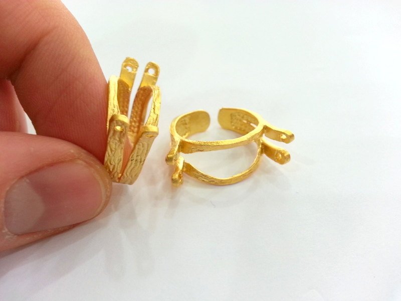 Adjustable  Ring Findings , Gold Plated Brass  G15423