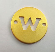Gold Charms Letter W Gold Plated Brass Pendant, Double Holes 20mm    G2407