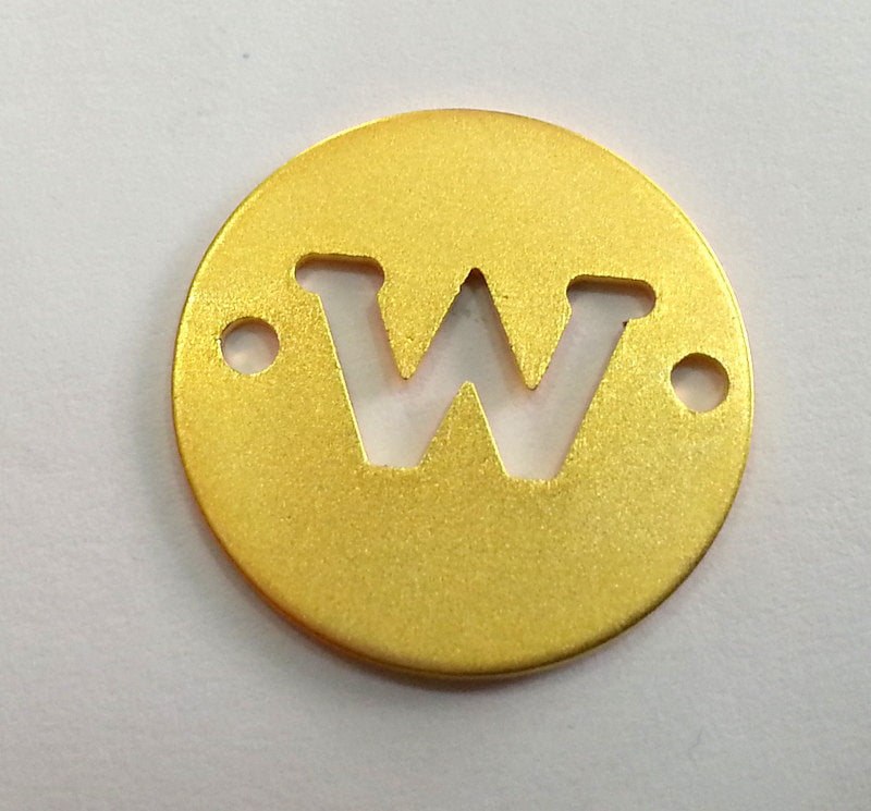 Gold Charms Letter W Gold Plated Brass Pendant, Double Holes 20mm    G2407