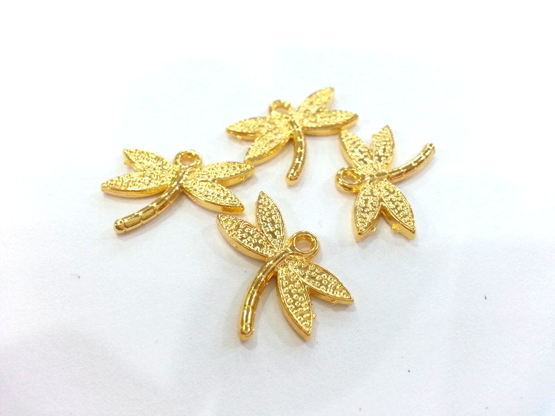 5 Dragonfly Charms, Gold Plated Metal (18x14 mm)  G2409