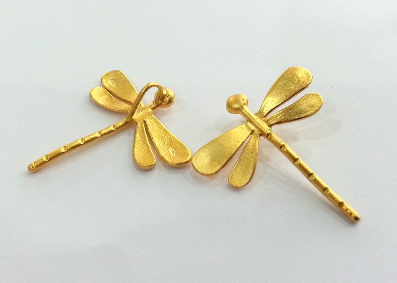 2 Dragonfly Charms Gold Plated Brass (28x26 mm)  G9862